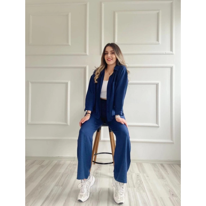 Kadın Gömlek Ve Pantolon İkili Takım İndigo