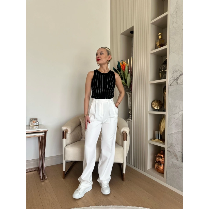 Kadın Halter Yaka Taş Baskılı Atlet Siyah