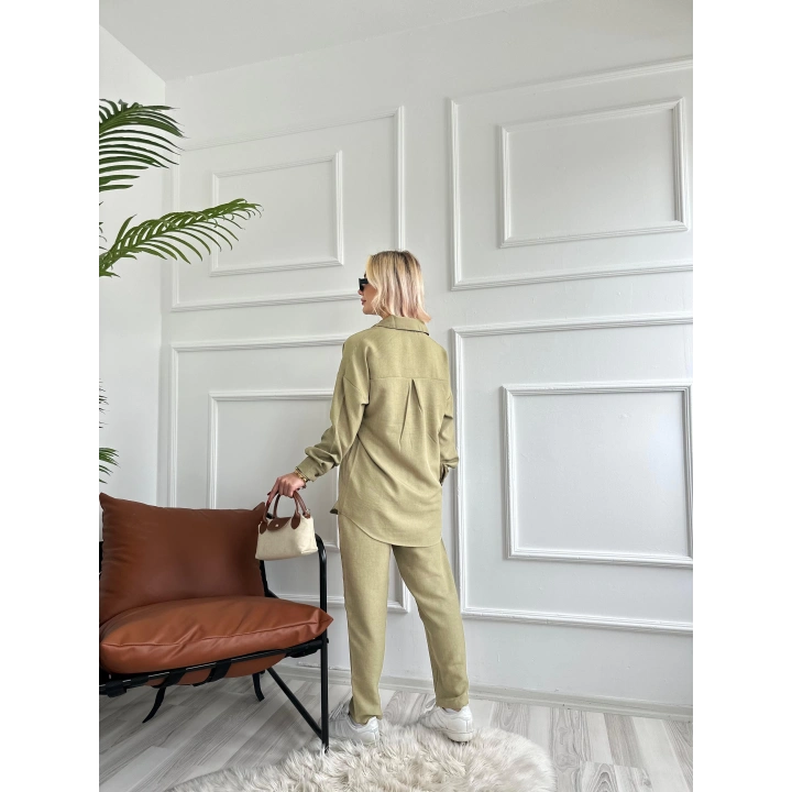 Kadın İkili Keten Takım Haki