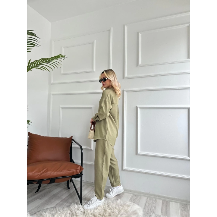 Kadın İkili Keten Takım Haki