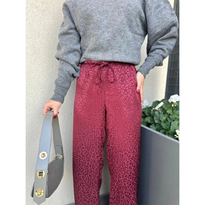Kadın Jakarlı Geniş Paça Pantolon Bordo