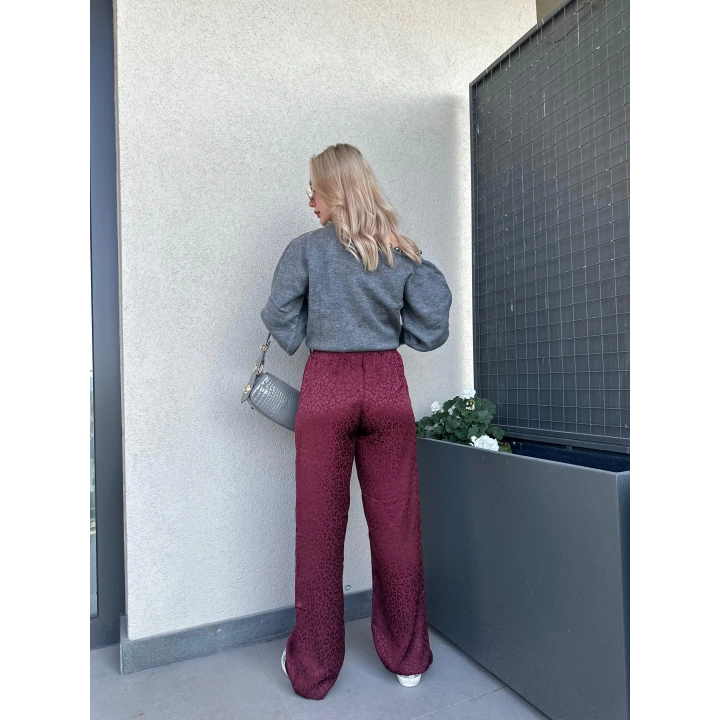 Kadın Jakarlı Geniş Paça Pantolon Bordo