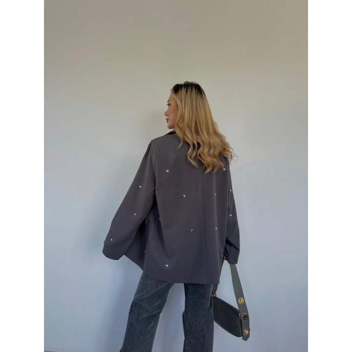 Kadın Kalp Detaylı Blazer Ceket Gri