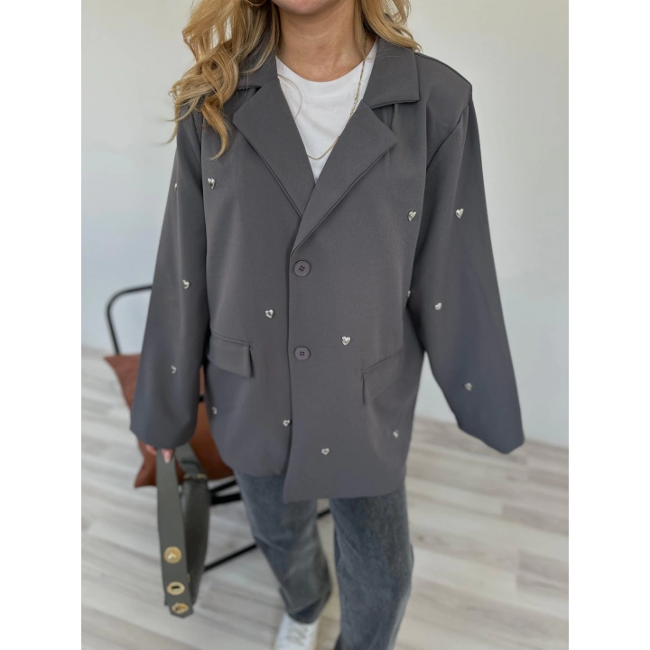 Kadın Kalp Detaylı Blazer Ceket Gri
