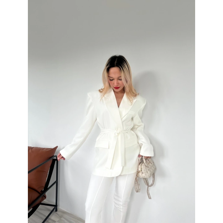 Kadın Kampal Ceket Pantolon Takım Beyaz