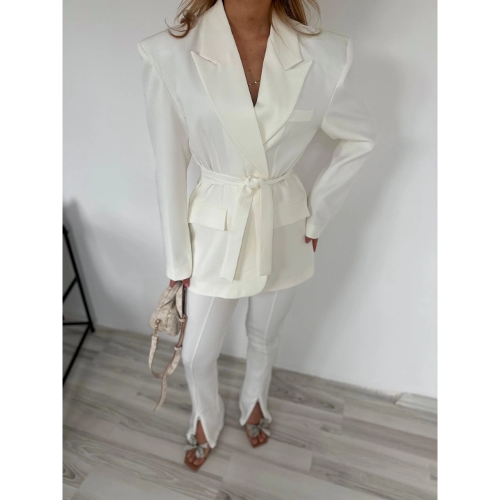 Kadın Kampal Ceket Pantolon Takım Beyaz