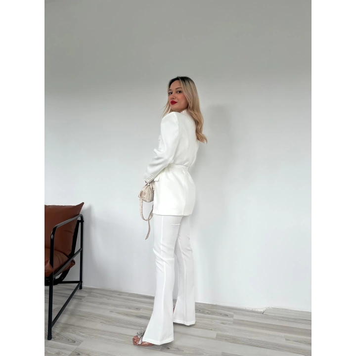 Kadın Kampal Ceket Pantolon Takım Beyaz