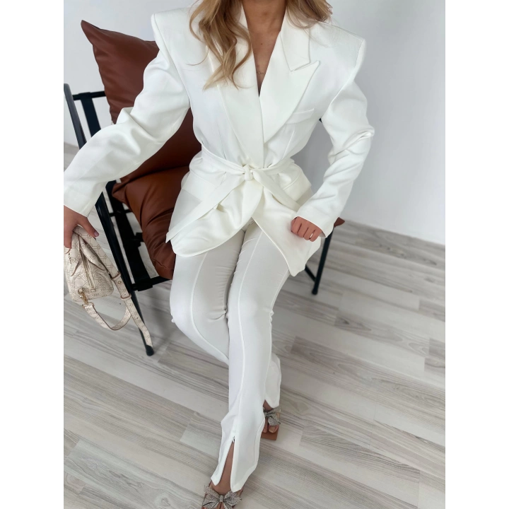 Kadın Kampal Ceket Pantolon Takım Beyaz