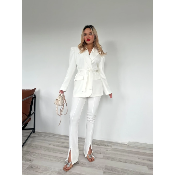 Kadın Kampal Ceket Pantolon Takım Beyaz
