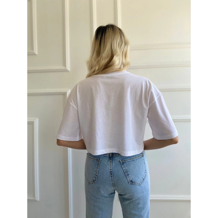 Kadın Kanat Baskılı Tişört Beyaz