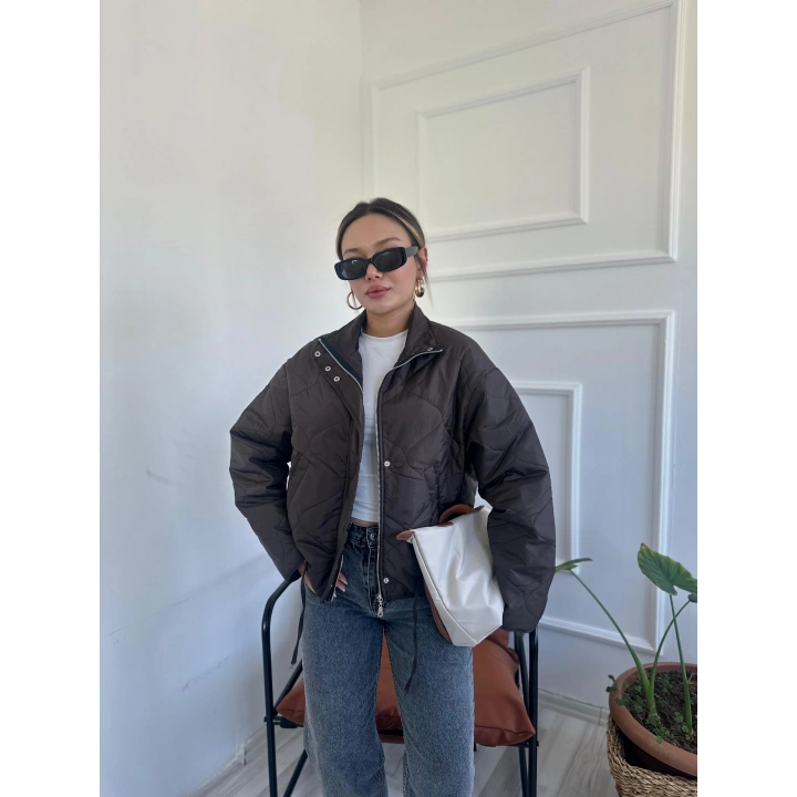 Kadın Kapitone Mont Kahverengi