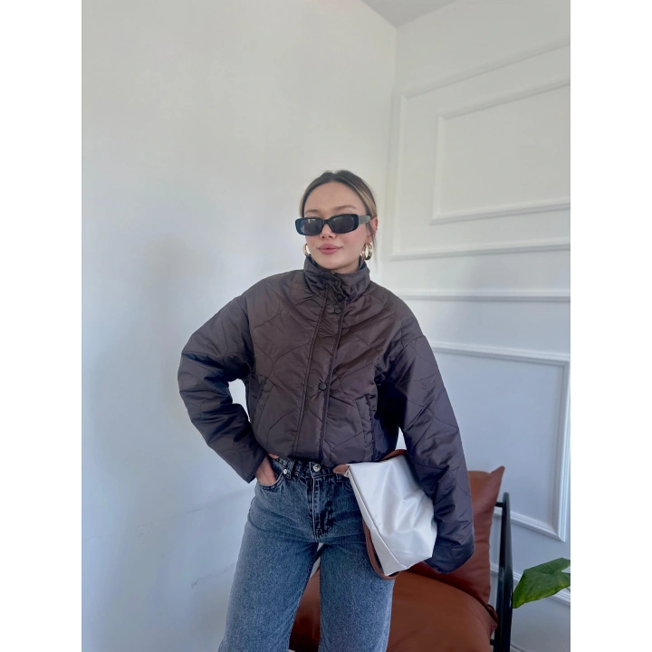 Kadın Kapitone Mont Kahverengi