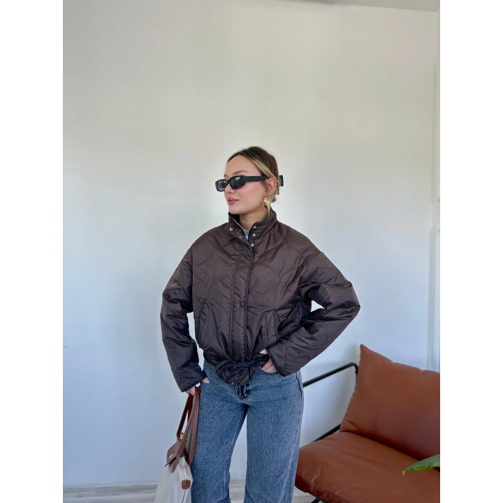 Kadın Kapitone Mont Kahverengi