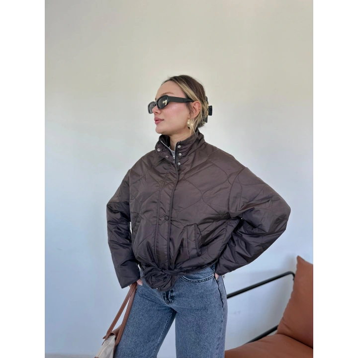 Kadın Kapitone Mont Kahverengi