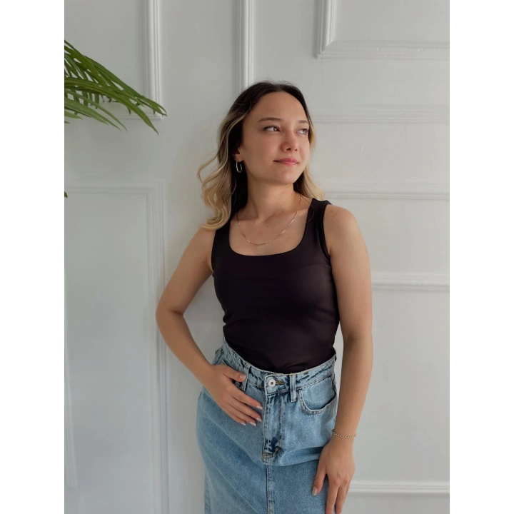 Kadın Kare Yaka Atlet Siyah