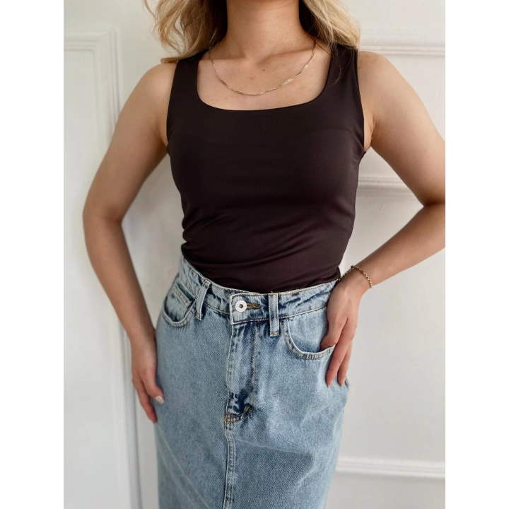 Kadın Kare Yaka Atlet Siyah