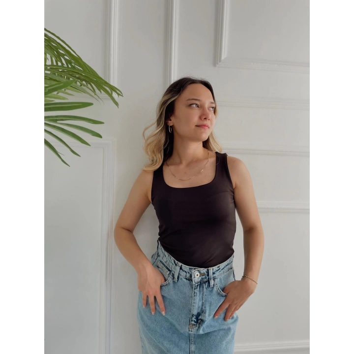 Kadın Kare Yaka Atlet Siyah