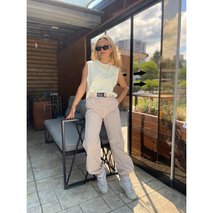 Kadın Kargo Model Pantolon Taş Rengi
