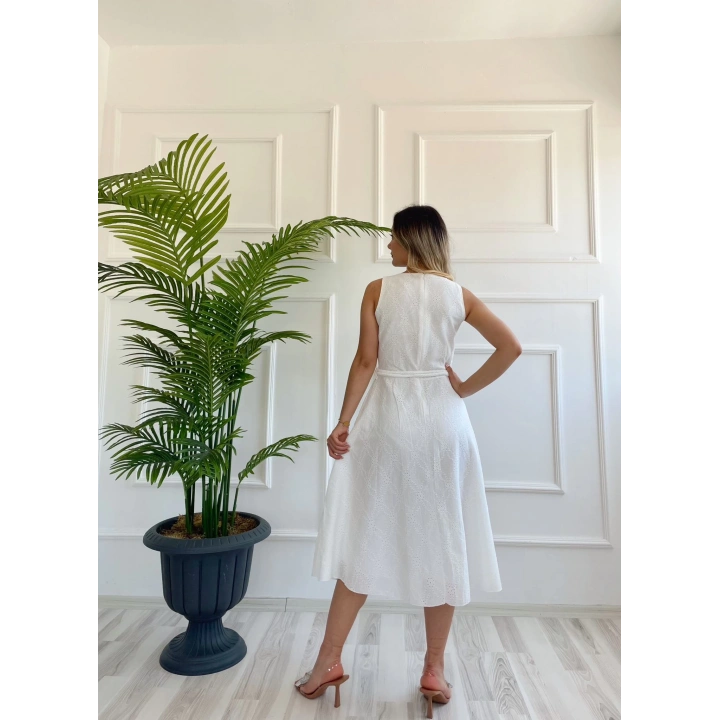 Kadın Kemerli Fisto Elbise Ekru