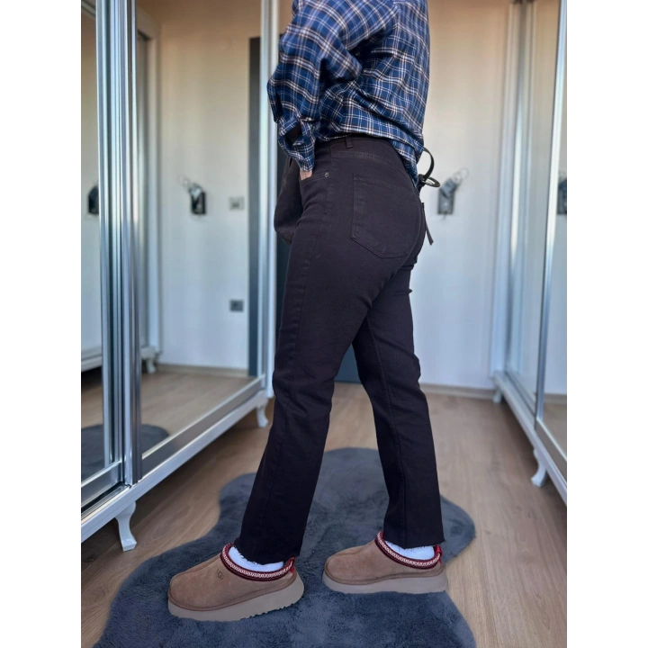 Kadın Kesik Paça Boyfit Acı Kahve