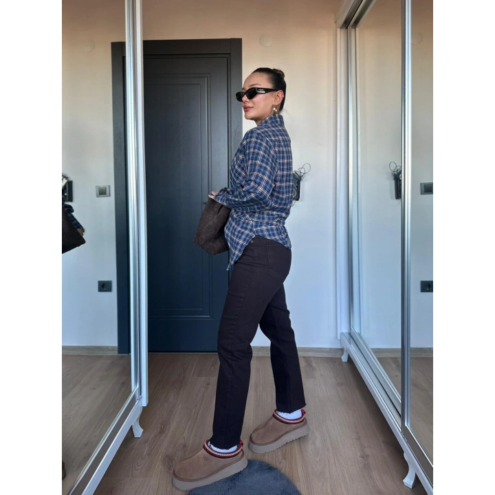 Kadın Kesik Paça Boyfit Acı Kahve