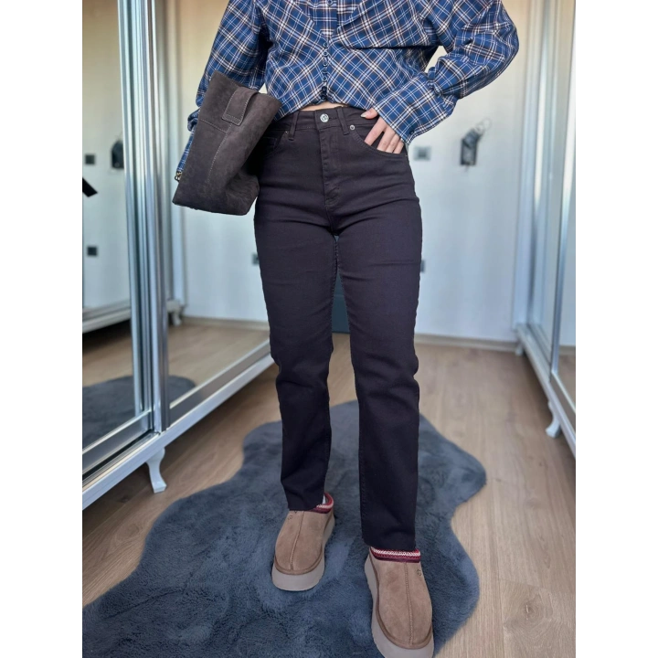 Kadın Kesik Paça Boyfit Acı Kahve