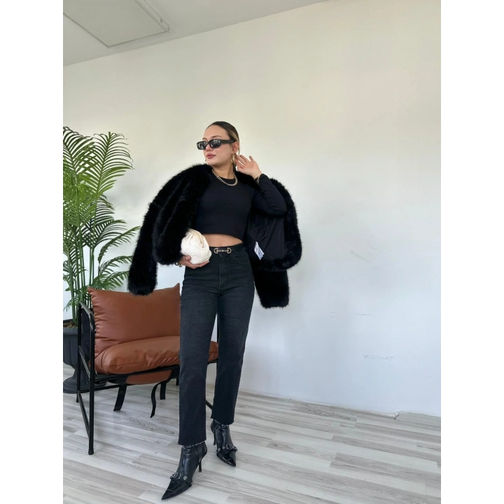 Kadın Kesik Paça Boyfit Siyah