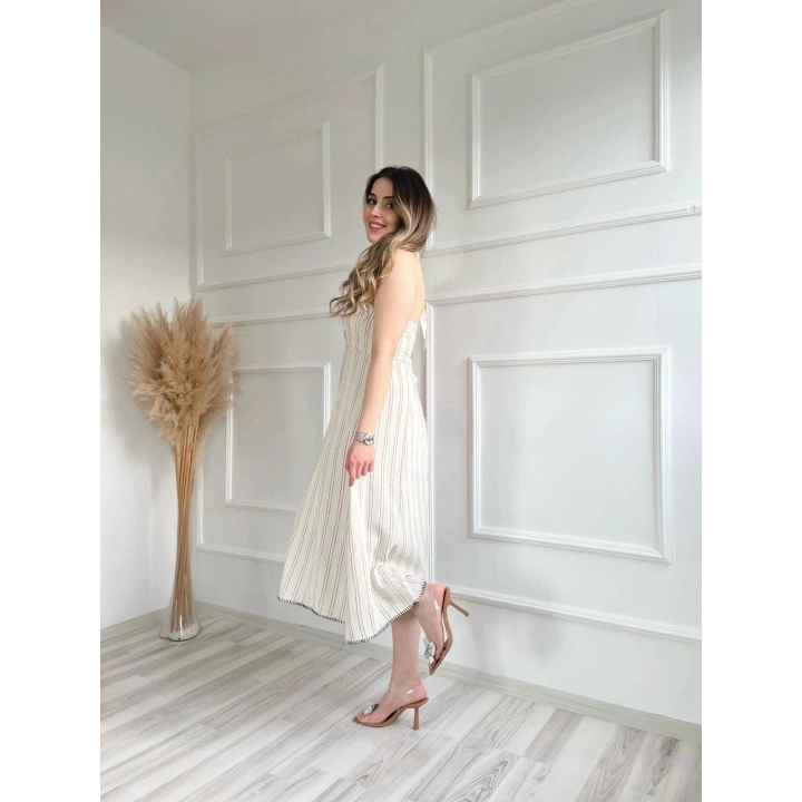 Kadın Keten Elbise Bej