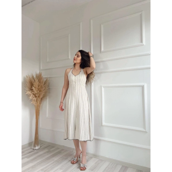 Kadın Keten Elbise Bej