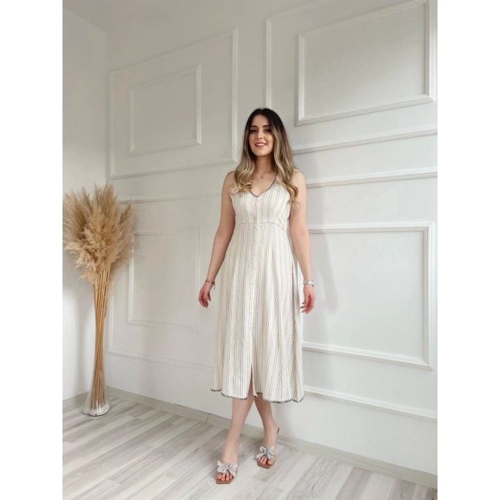 Kadın Keten Elbise Bej