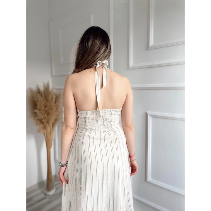 Kadın Keten Elbise Bej