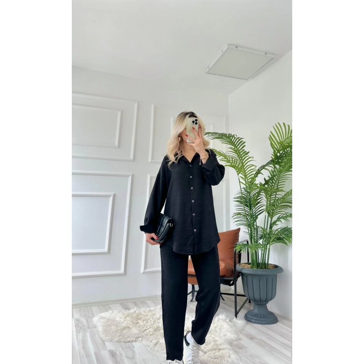 Kadın Keten İkili Takım Siyah