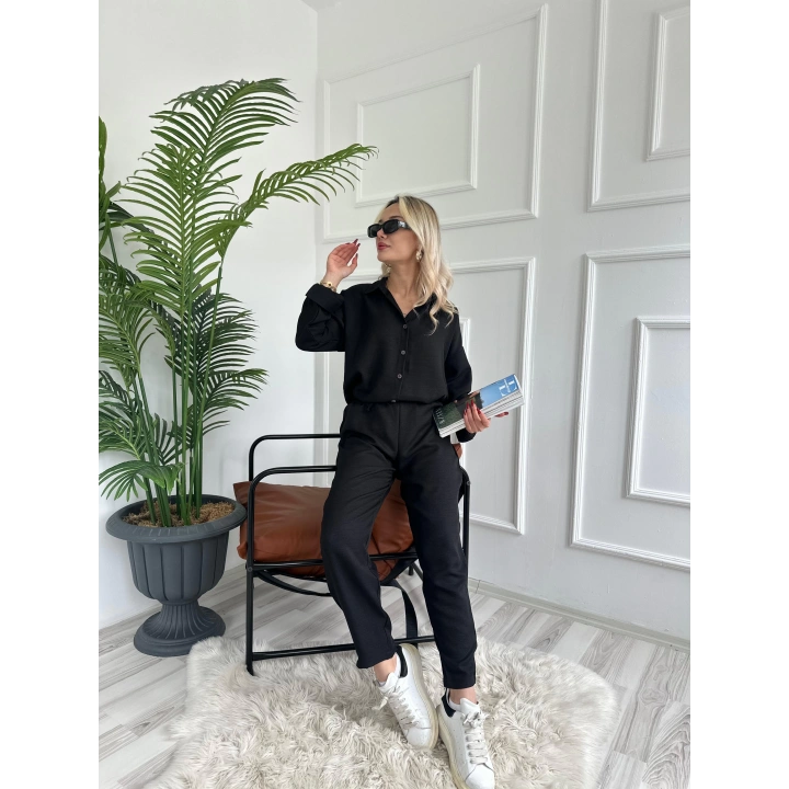 Kadın Keten İkili Takım Siyah