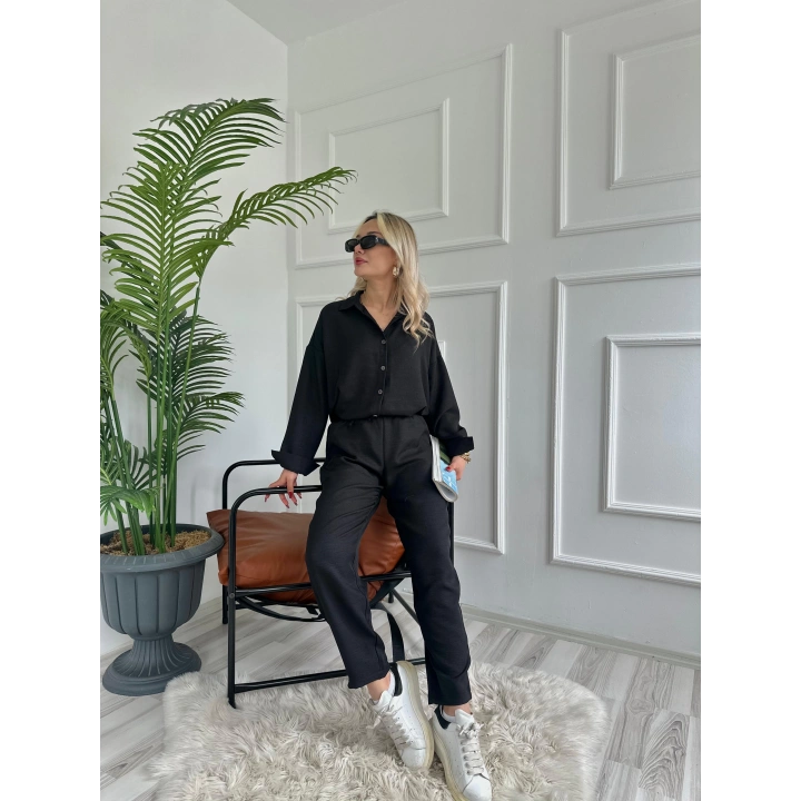 Kadın Keten İkili Takım Siyah