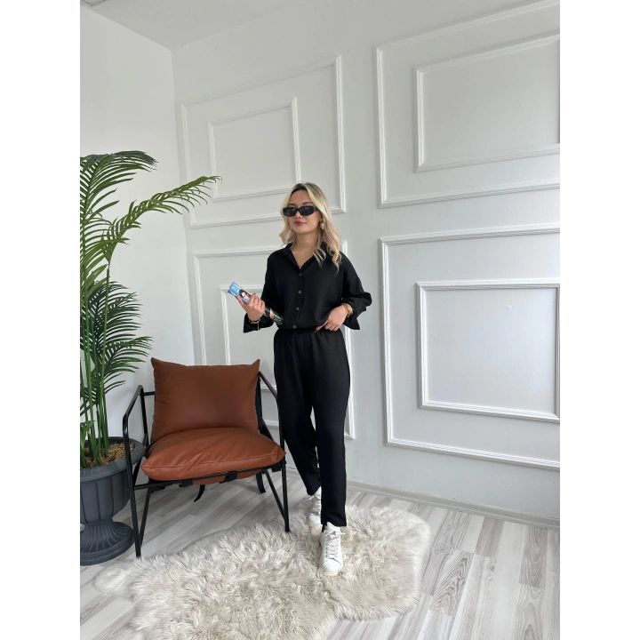 Kadın Keten İkili Takım Siyah