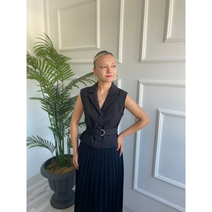 Kadın Kontrast Pliseli Elbise