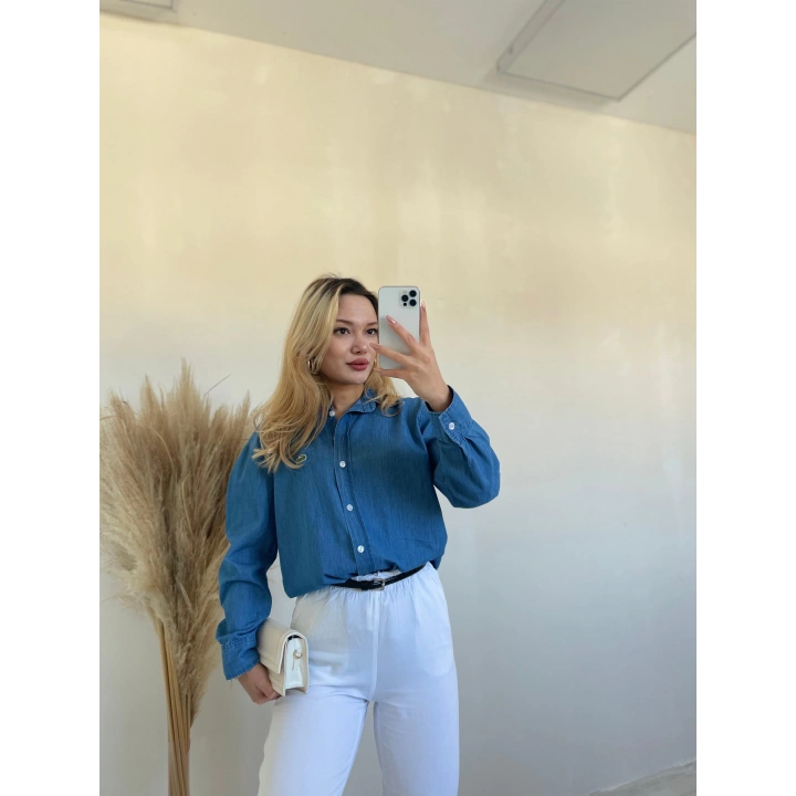 Kadın Kot Gömlek Mavi