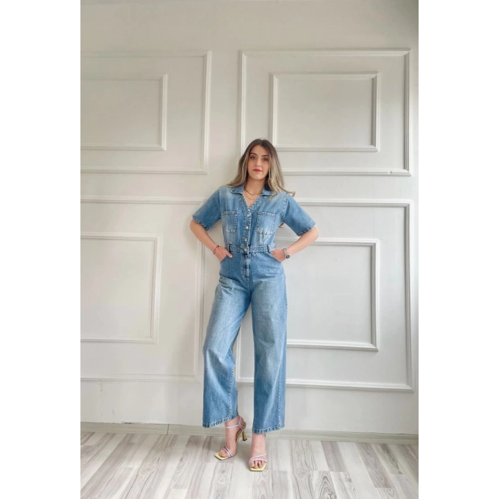 Kadın Kot Tulum Buz Mavi