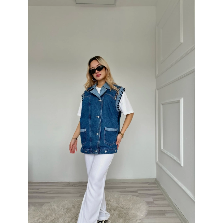 Kadın Kot Yelek Ceket Mavi