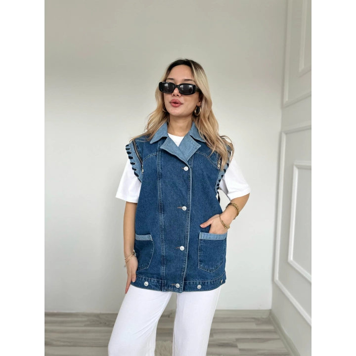 Kadın Kot Yelek Ceket Mavi