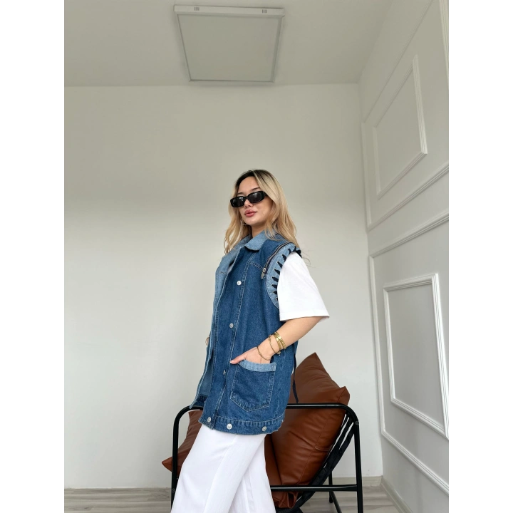 Kadın Kot Yelek Ceket Mavi
