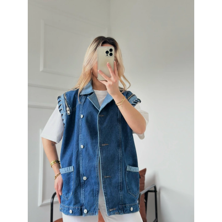 Kadın Kot Yelek Ceket Mavi