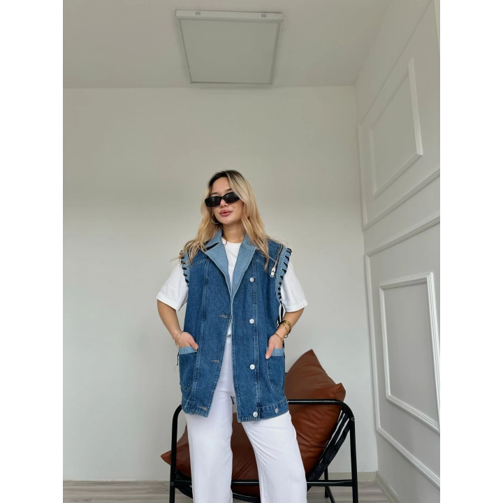 Kadın Kot Yelek Ceket Mavi