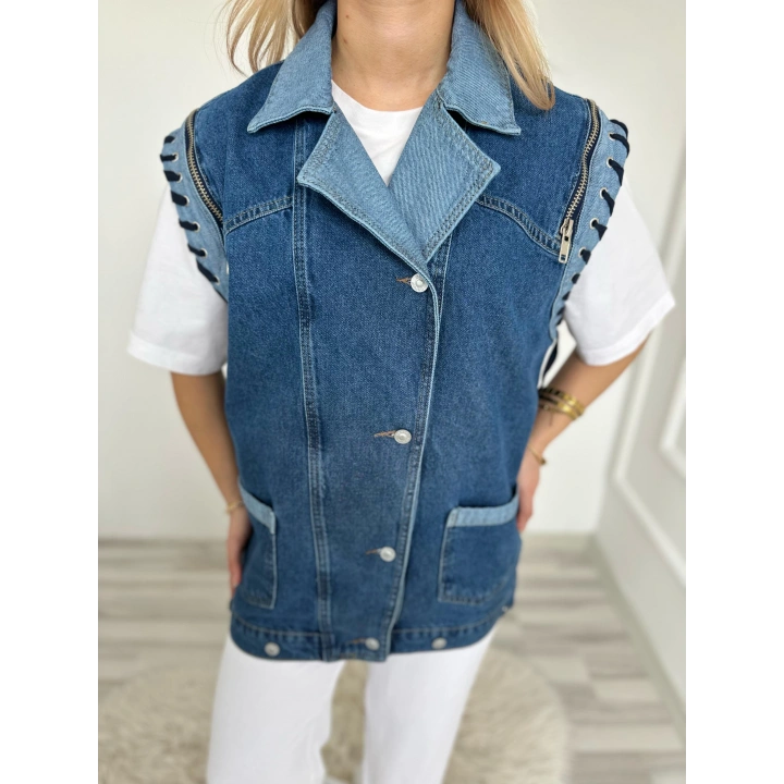 Kadın Kot Yelek Ceket Mavi