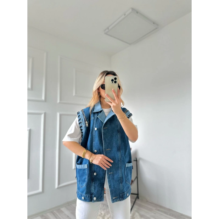 Kadın Kot Yelek Ceket Mavi