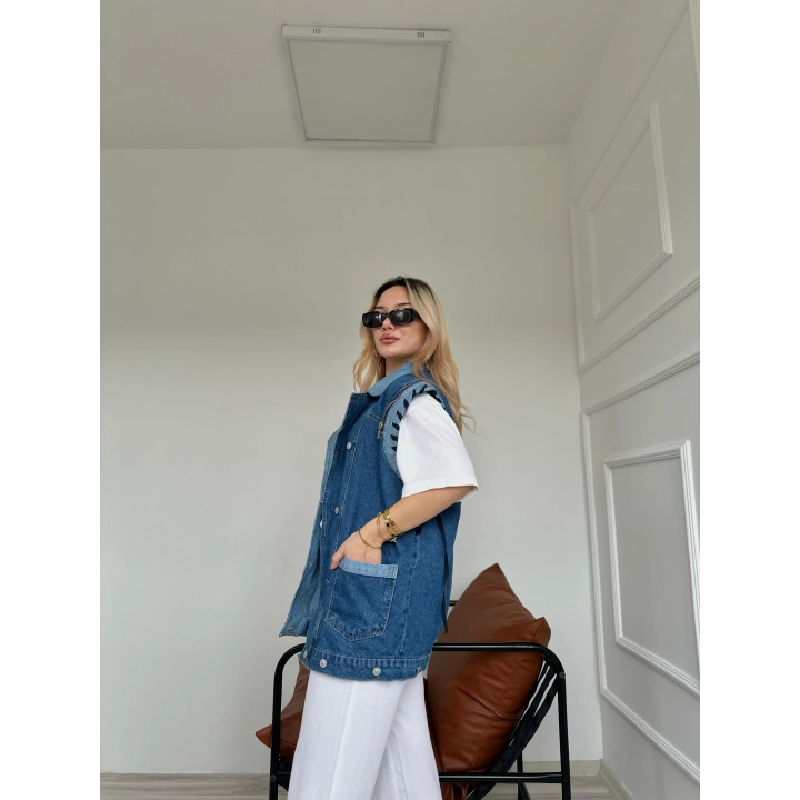 Kadın Kot Yelek Ceket Mavi