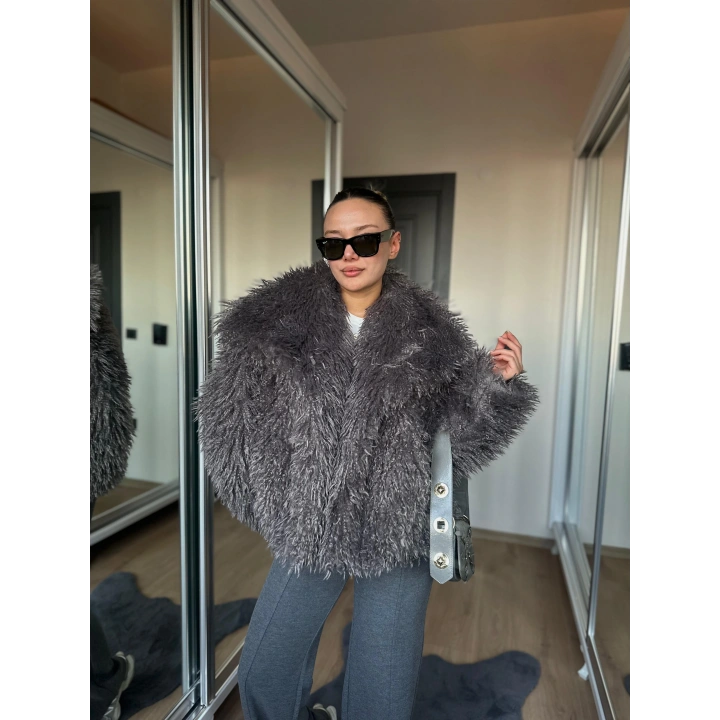 Kadın Kürk Mont Antrasit