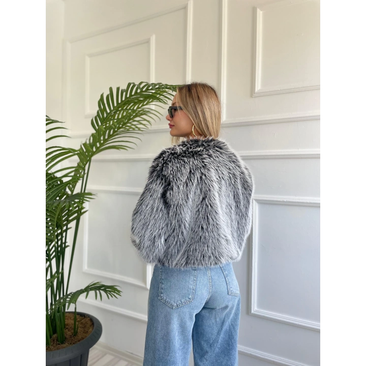 Kadın Kürk Detaylı Mont Siyah