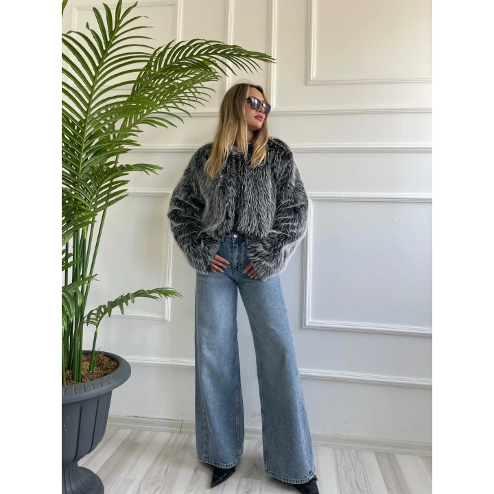 Kadın Kürk Detaylı Mont Siyah