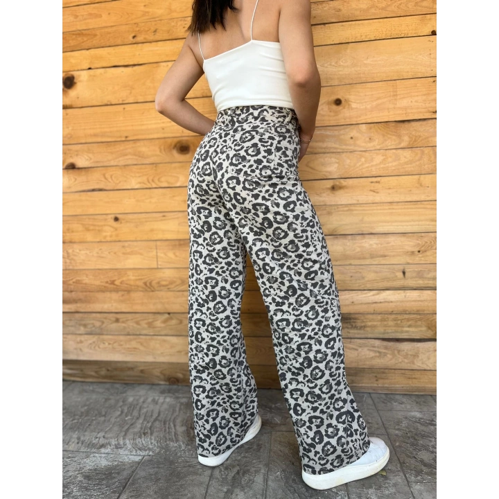 Kadın Leopar Desen Palazzo Pantolon